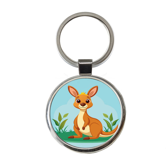 Kangaroo Cute Round Metal Keychain