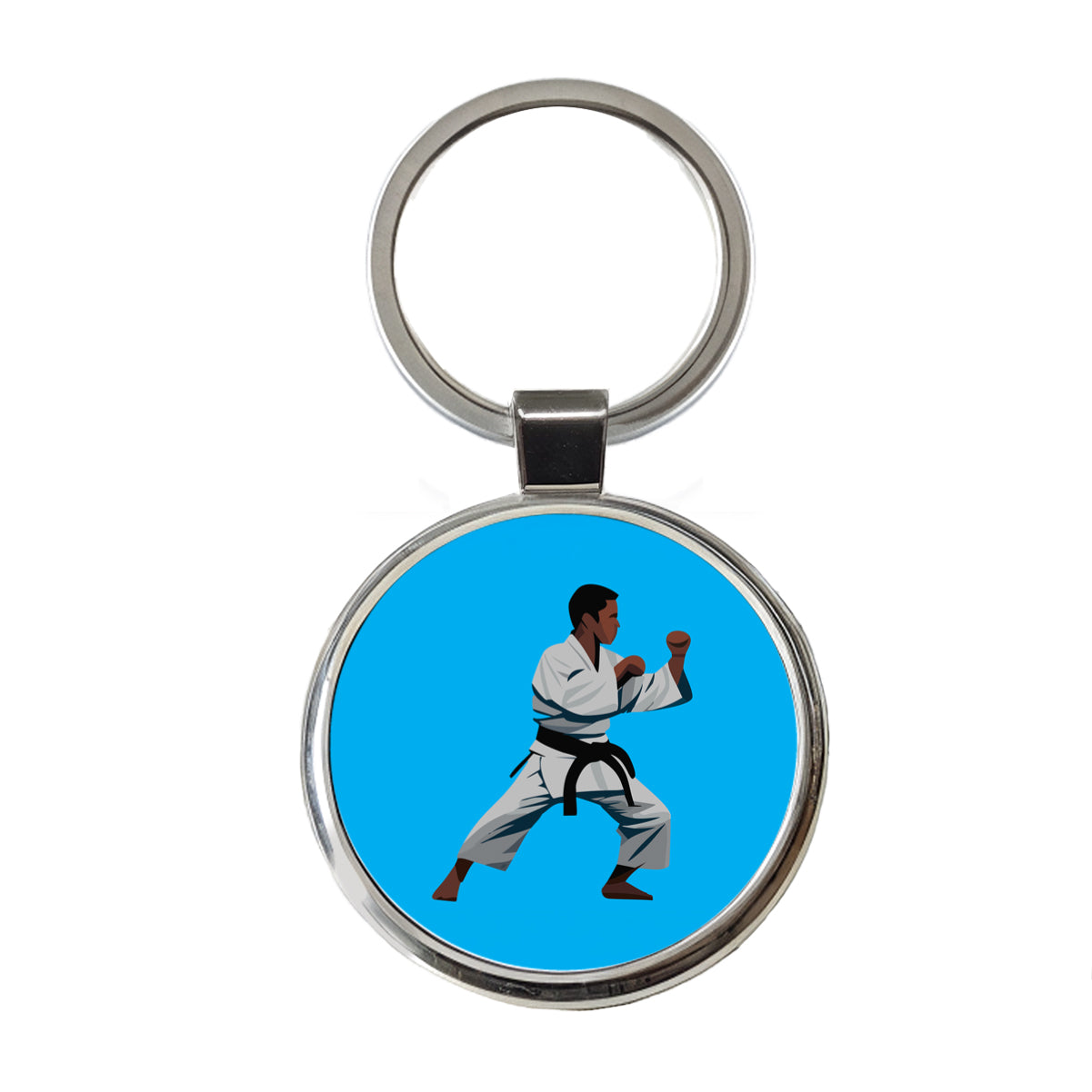 Karate Man Round Metal Keychain