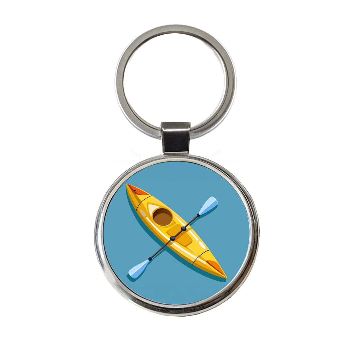 Kayak Kayaking Yellow Round Metal Keychain
