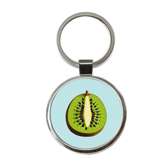 Kiwi Fruit Slice Round Metal Keychain