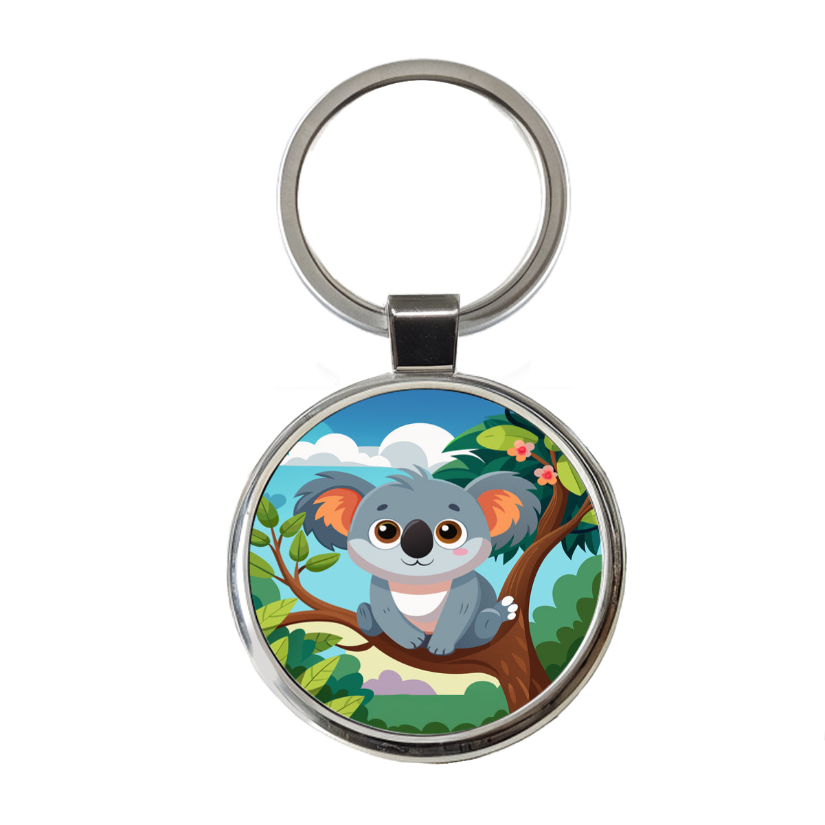 Koala Cute in Tree Round Metal Keychain