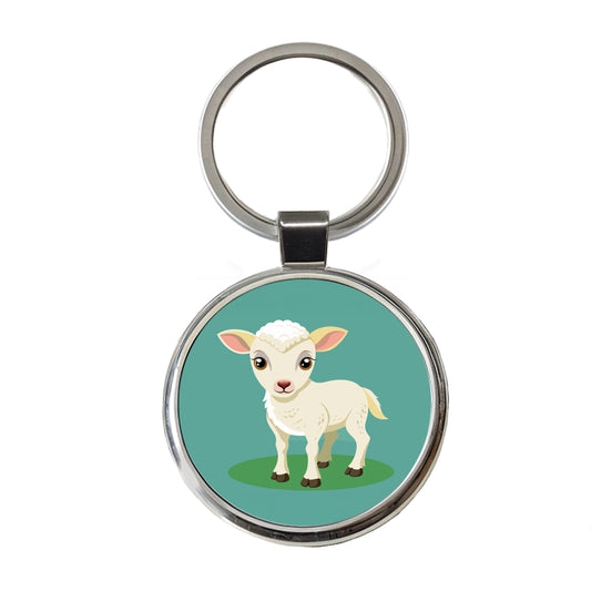 Lamb Baby Cute Round Metal Keychain