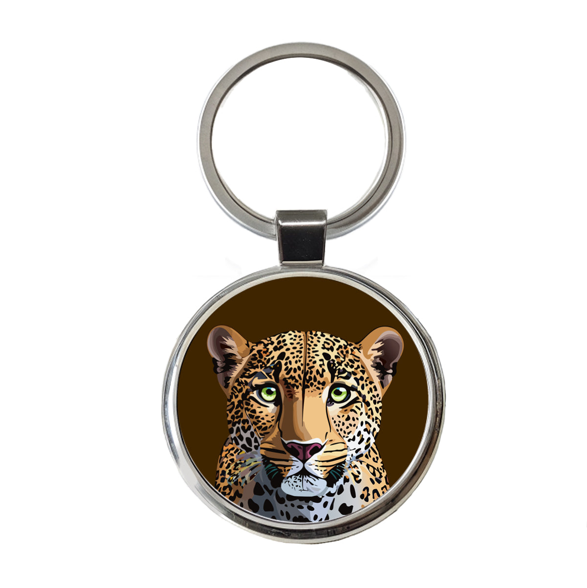 Leopard Cheetah Face Big Cat Round Metal Keychain