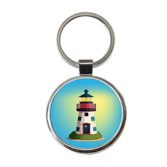 Lighthouse Light House Landmark Ocean Round Metal Keychain