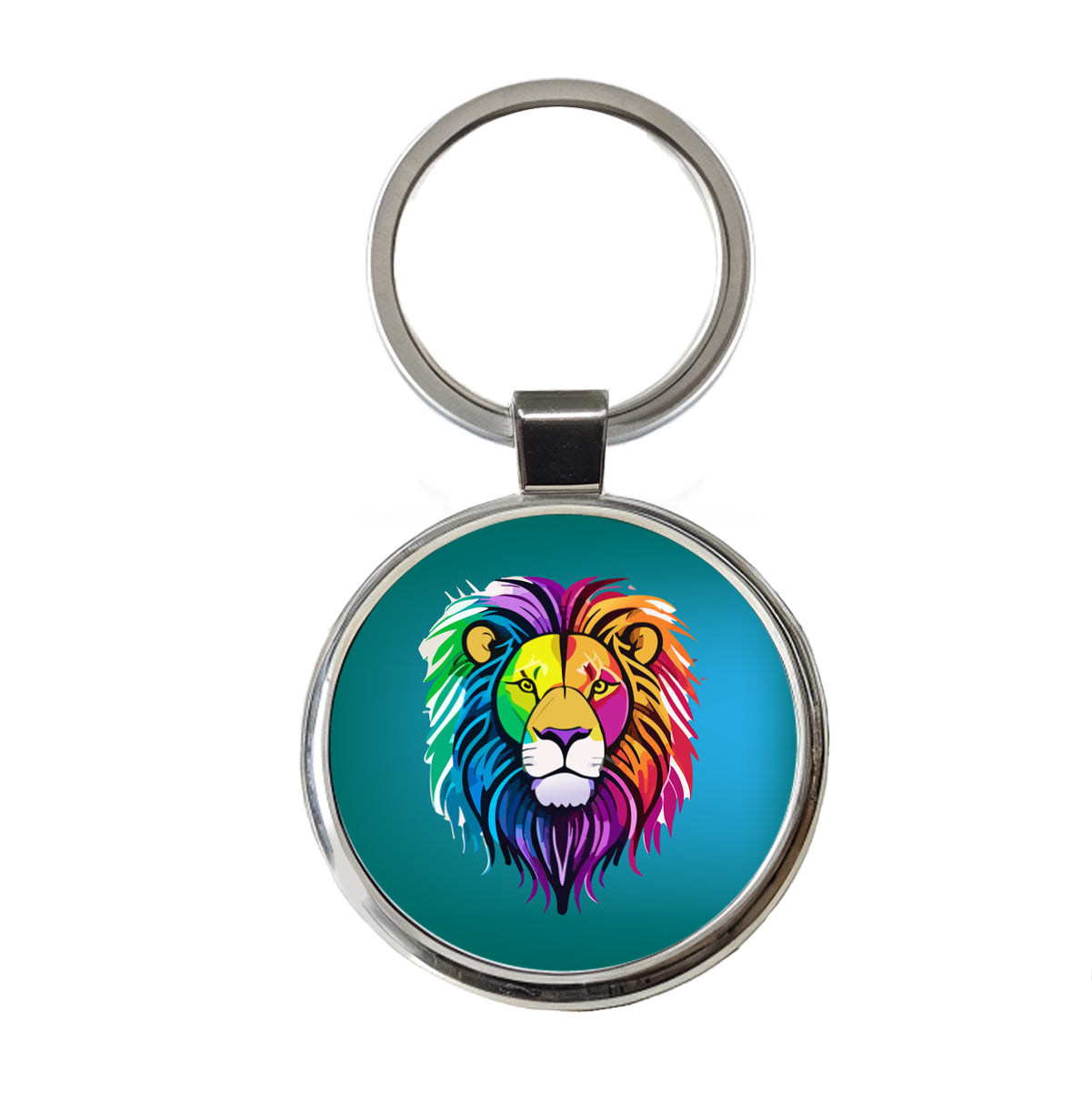 Lion Head Colorful Round Metal Keychain