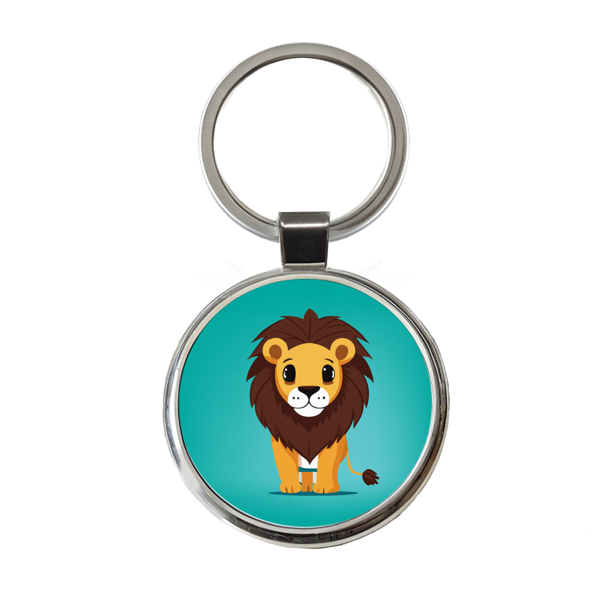 Lion Standing Round Metal Keychain