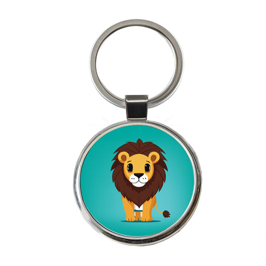 Lion Standing Round Metal Keychain