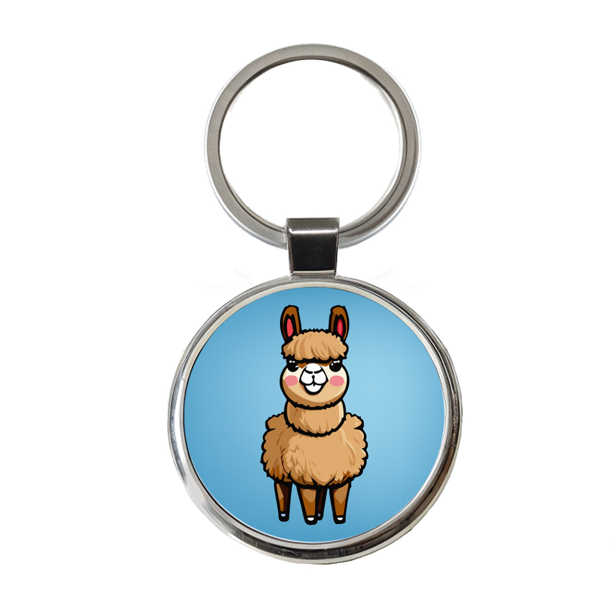 Llama Cute Round Metal Keychain