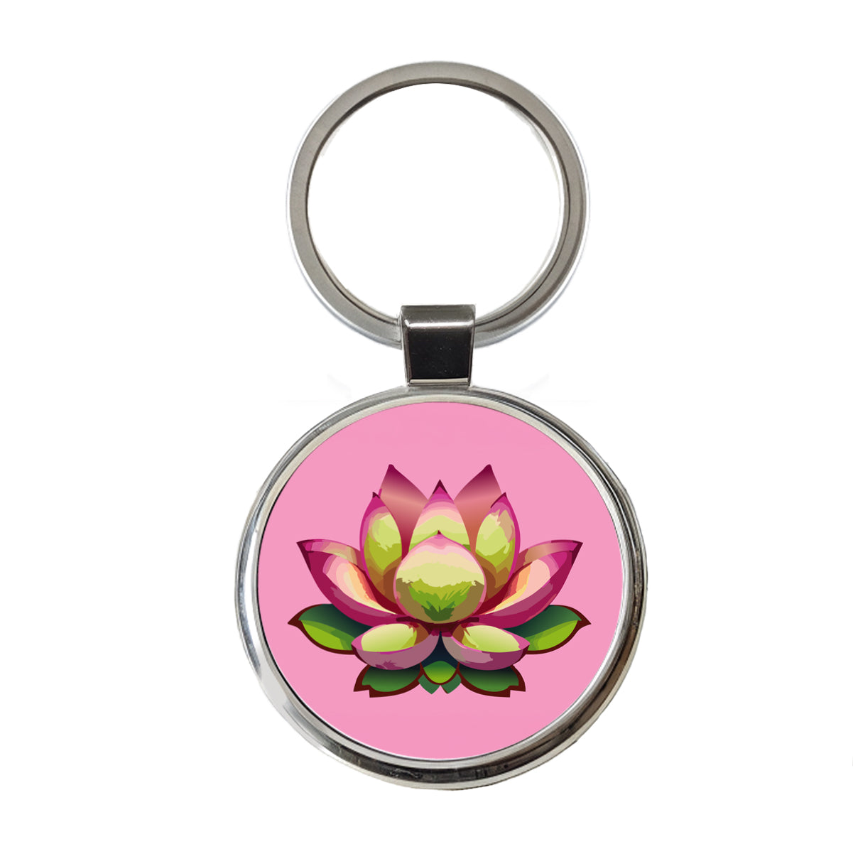 Lotus Flower Purity Strength Yoga Plant Round Metal Keychain