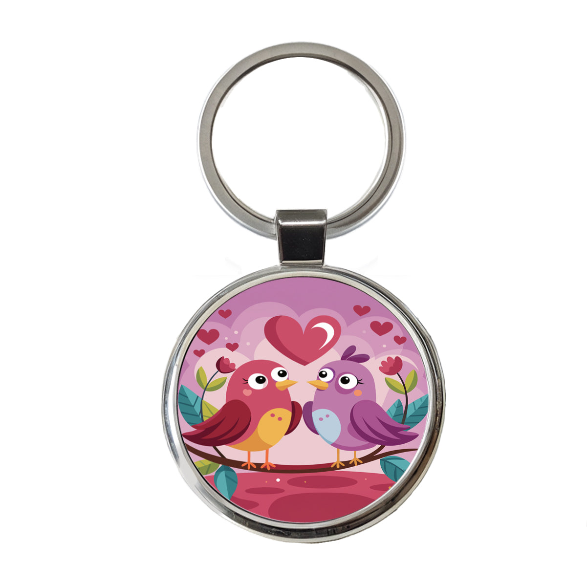 Love Birds Valentines Day Anniversary Wedding Round Metal Keychain