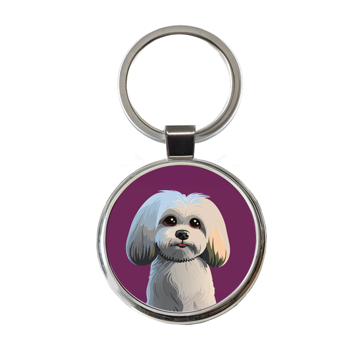 Maltese Dog Cute Round Metal Keychain