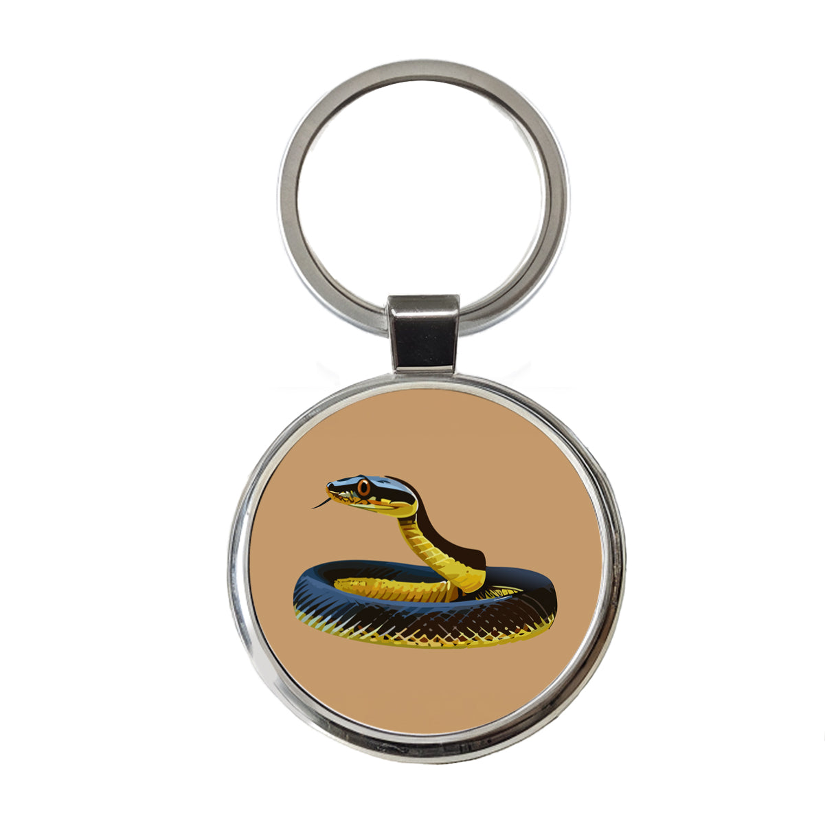Mamba Snake Coiled Round Metal Keychain