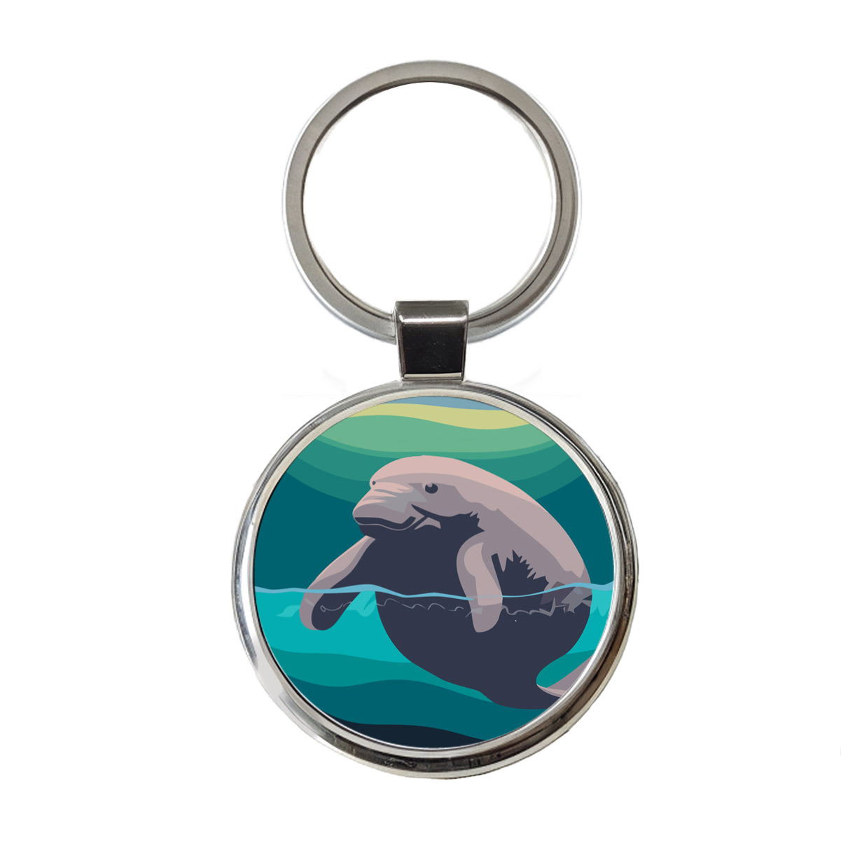 Manatee Ocean Sea Animal Round Metal Keychain