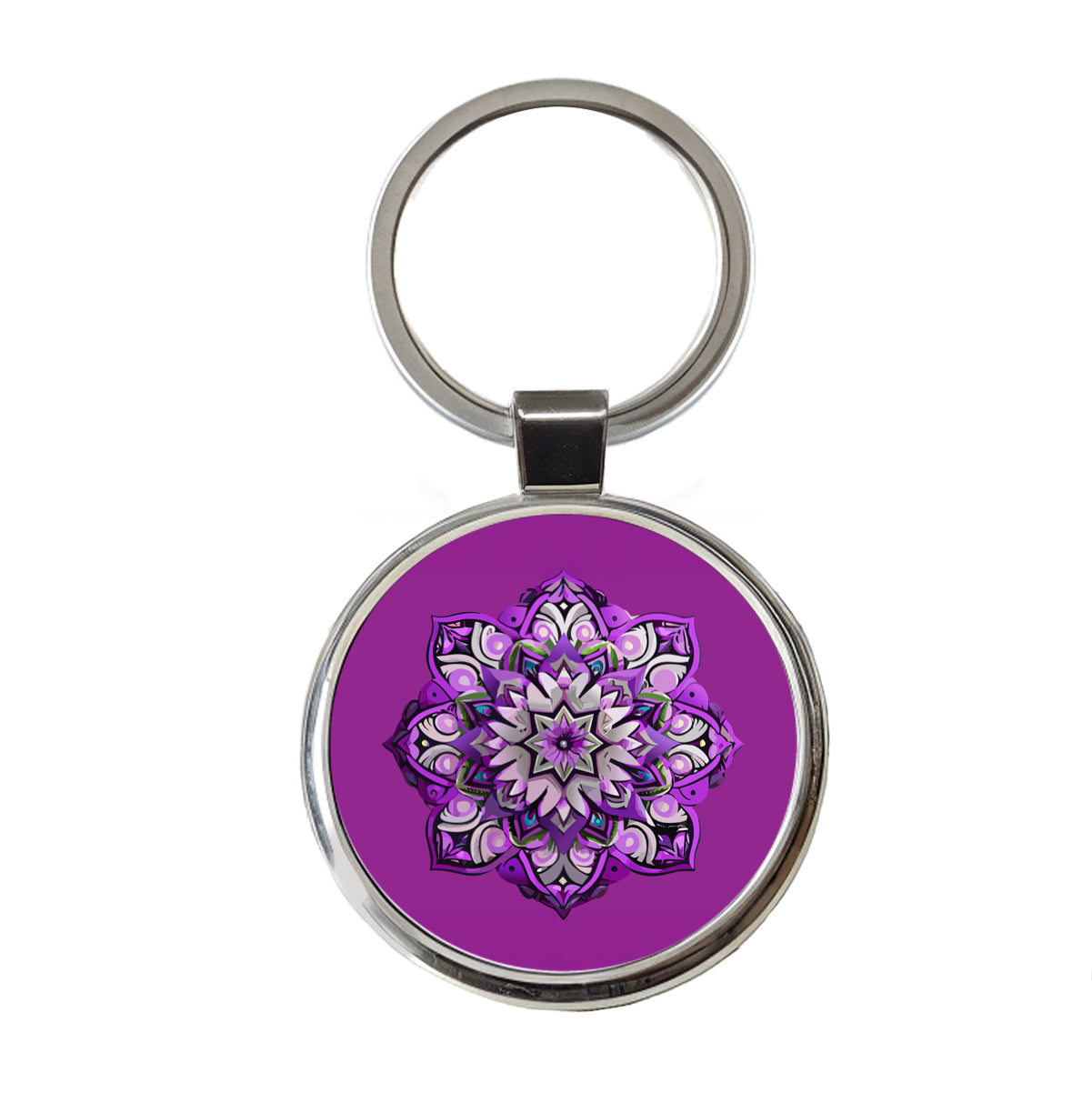 Mandala Purple Round Metal Keychain
