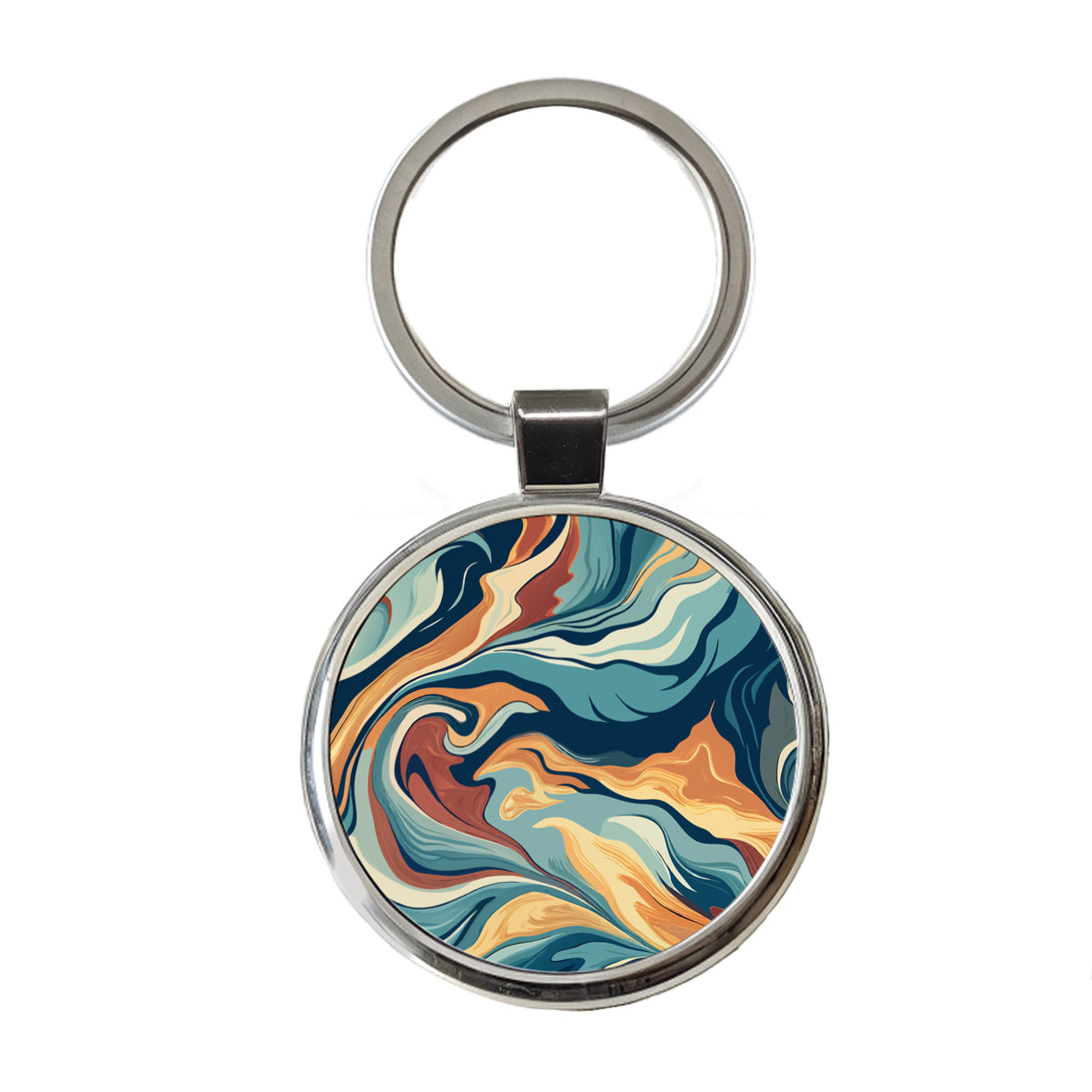 Marble Design Round Metal Keychain