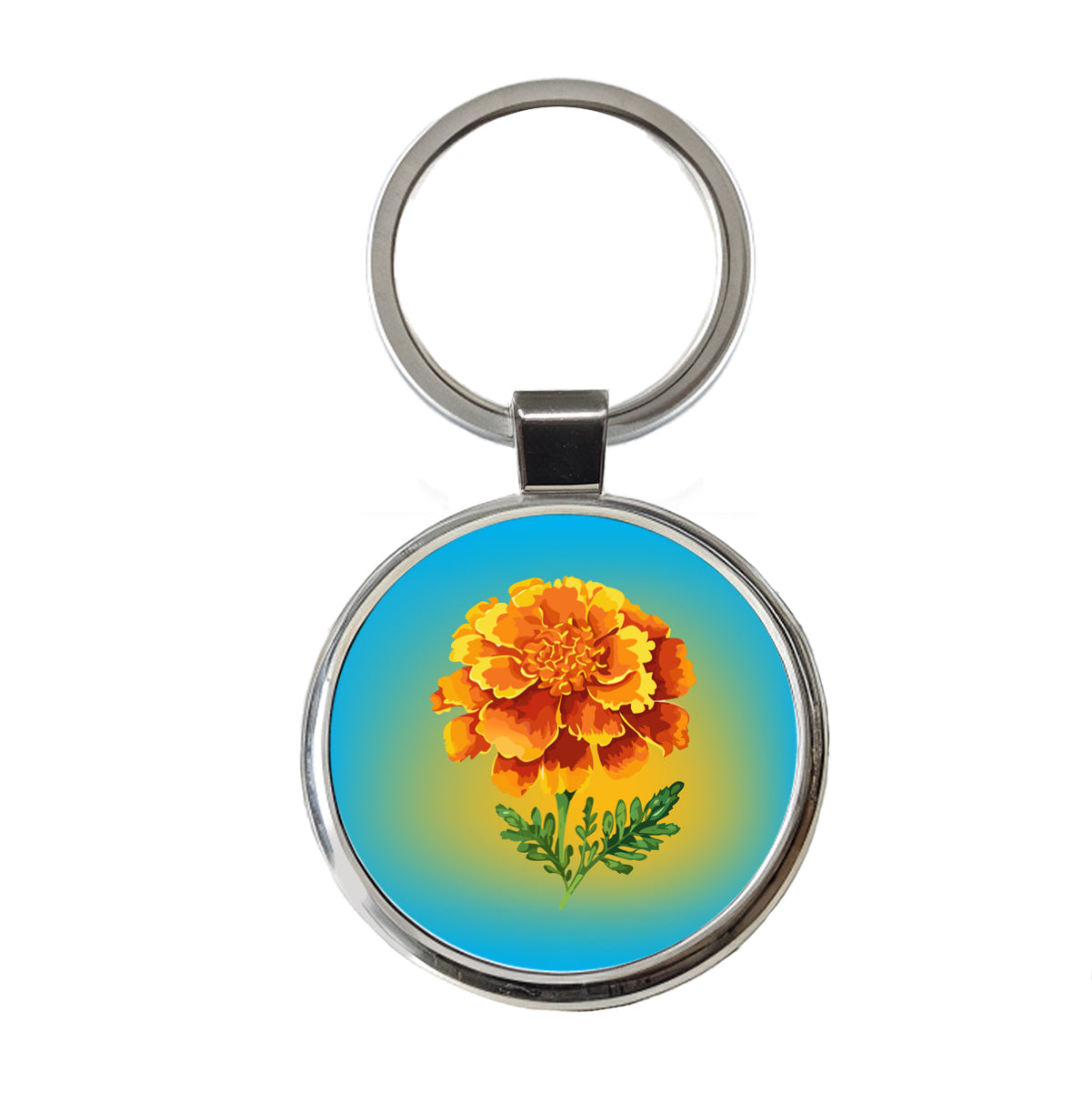 Marigold Flower Watercolor Orange Round Metal Keychain