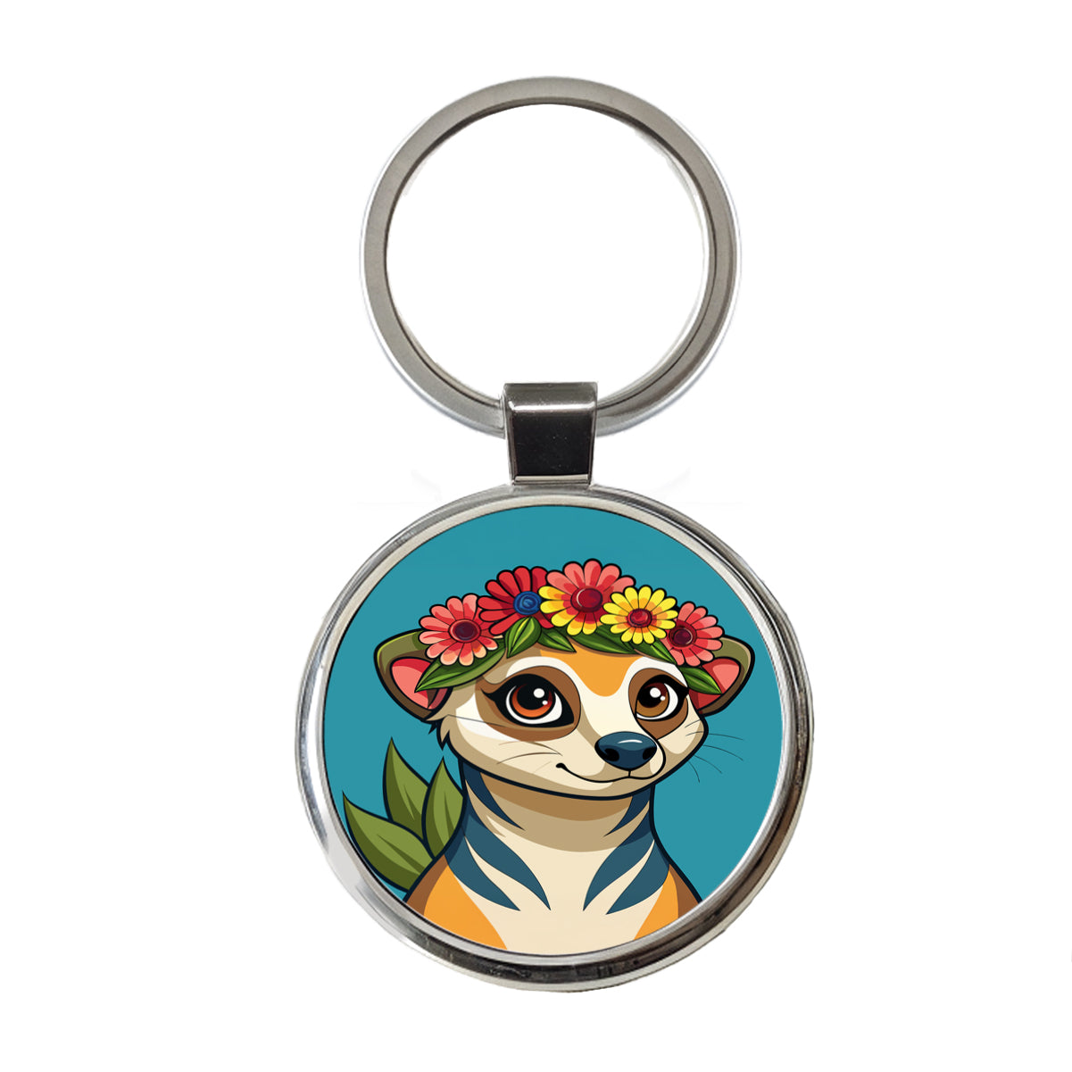 Meerkat Floral Flowers Round Metal Keychain