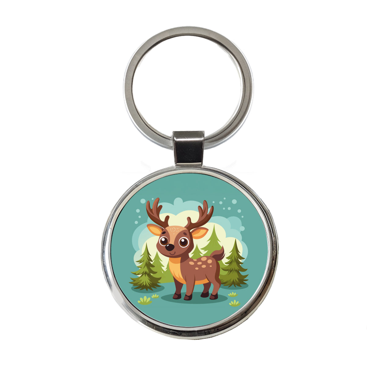 Moose Cute in Forest Round Metal Keychain