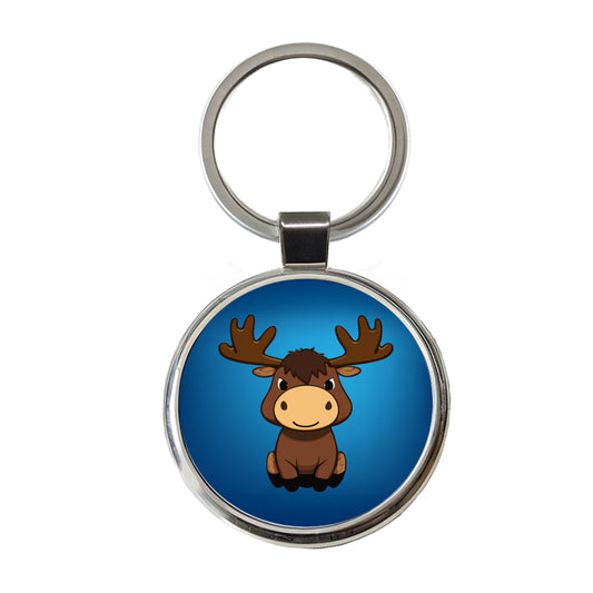 Moose Cute Round Metal Keychain