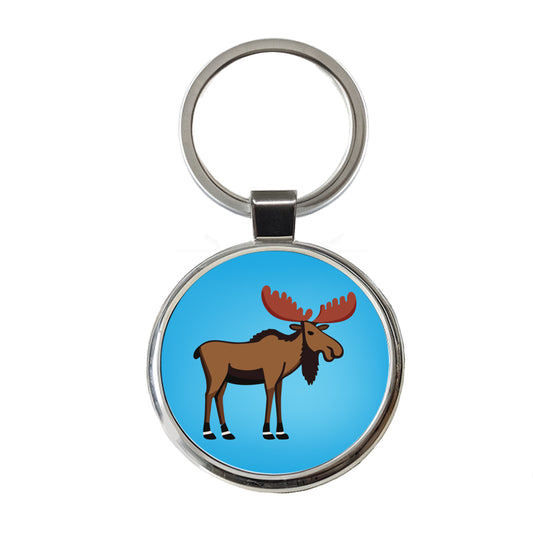 Moose Profile Round Metal Keychain