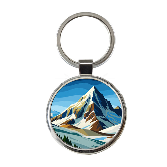 Mountain Slope Rugged Round Metal Keychain