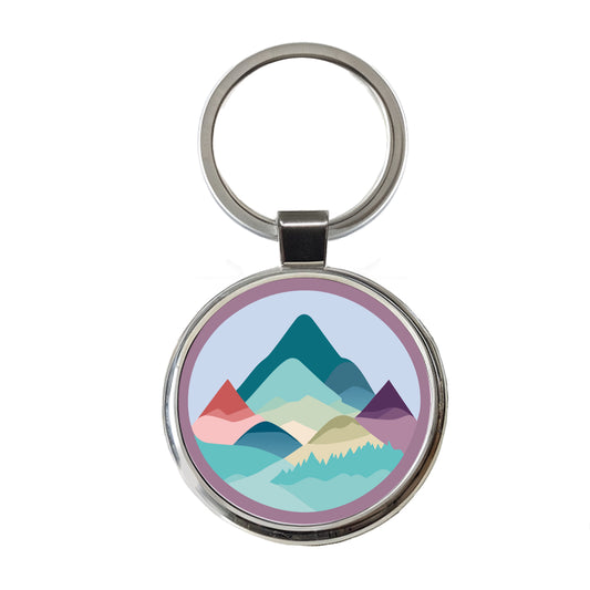 Mountains Pastel Round Metal Keychain