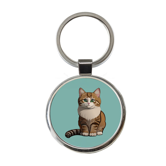 Munchkin Cat Sitting Round Metal Keychain