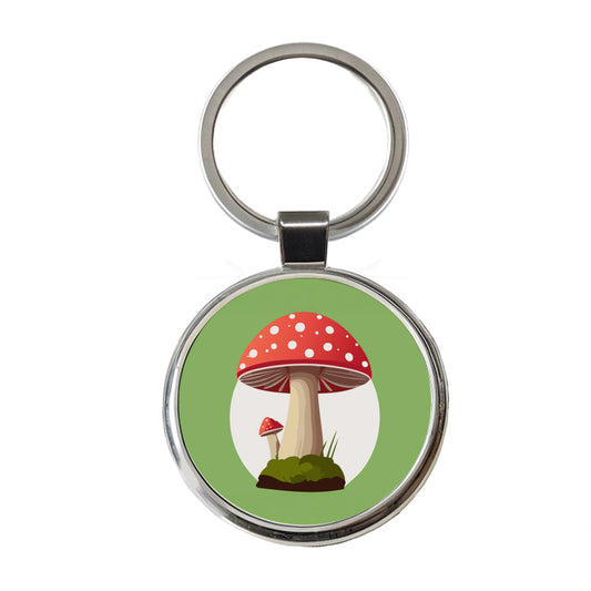 Mushroom Toadstool Red Woodland Round Metal Keychain