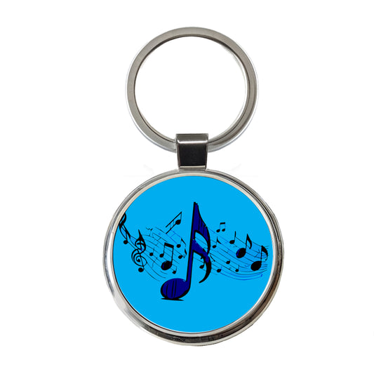 Music Notes Artistic Round Metal Keychain