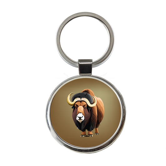 Muskox Musk Ox Shaggy Arctic Animal Round Metal Keychain