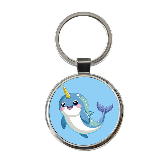 Narwhal Cute Chibi Round Metal Keychain