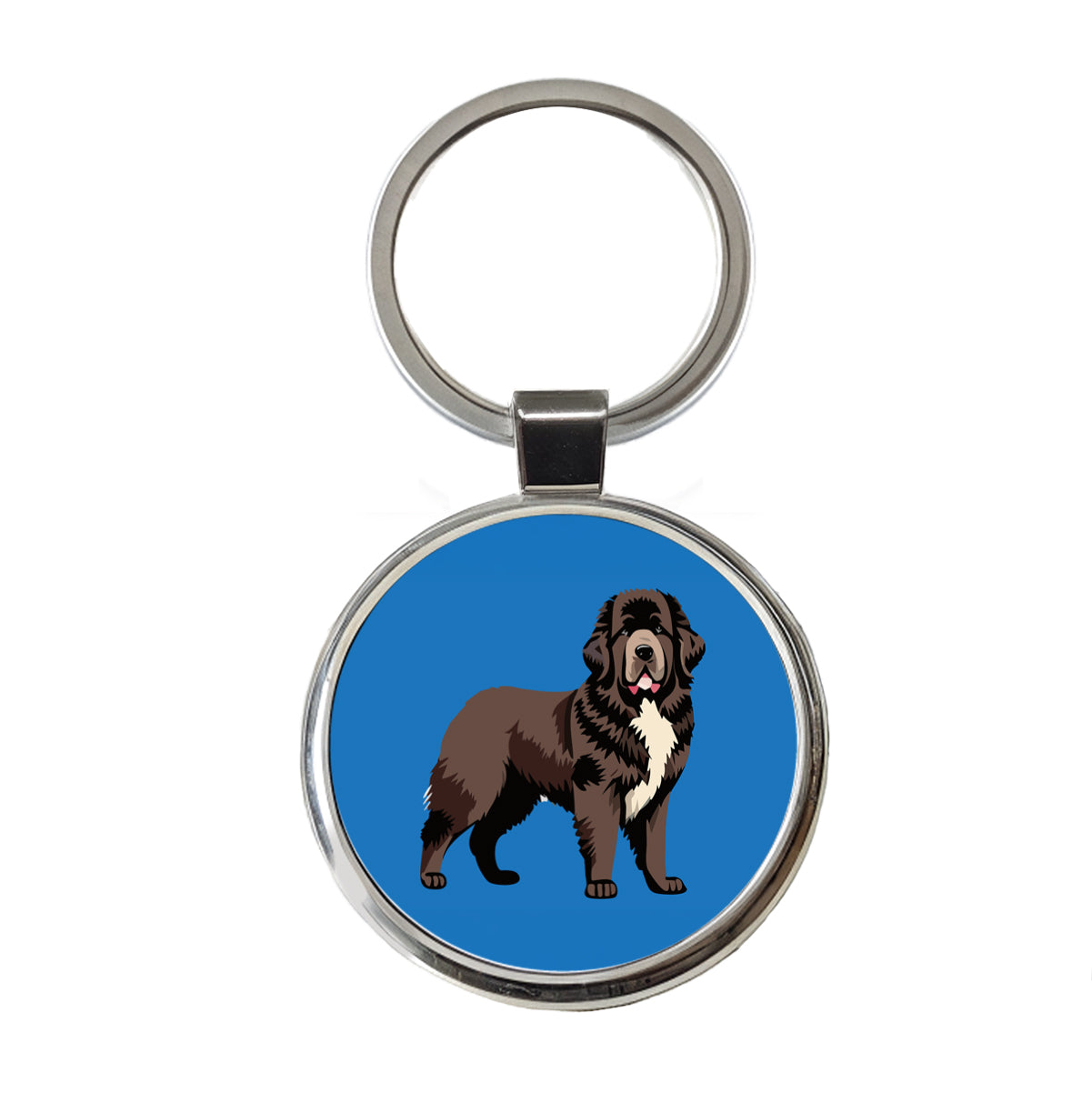 Newfoundland Dog Standing Round Metal Keychain