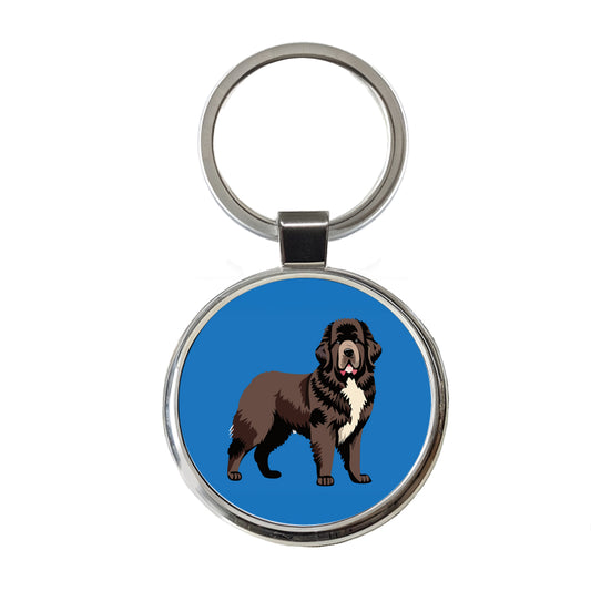 Newfoundland Dog Standing Round Metal Keychain