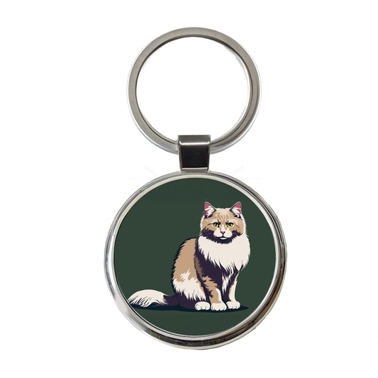 Norwegian Forest Cat Sitting Round Metal Keychain