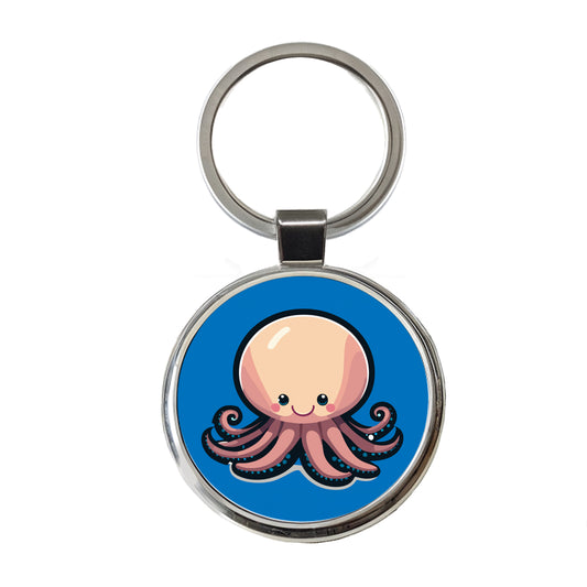 Octopus Smiling Round Metal Keychain