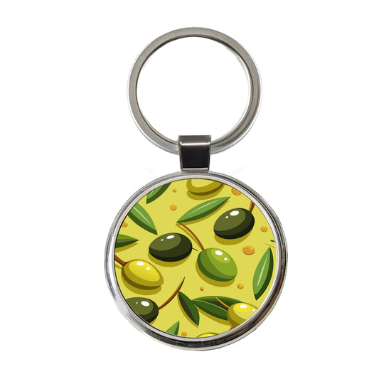 Olives Scattered Pattern Round Metal Keychain