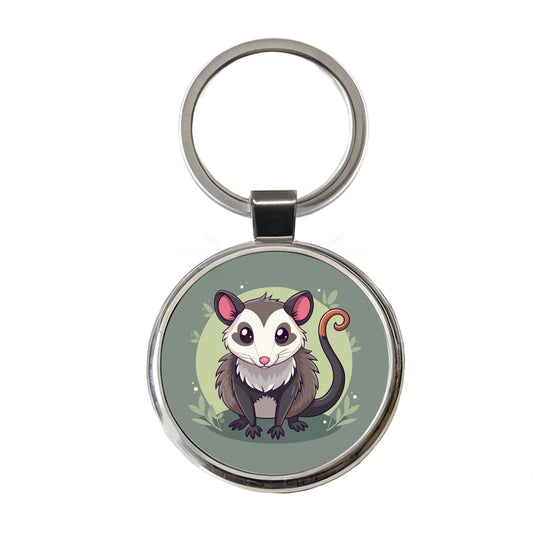 Opossum Cute Animal Round Metal Keychain