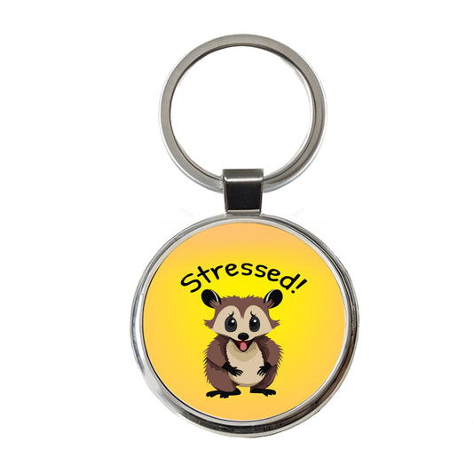Opossum Possum Stressed Funny Round Metal Keychain