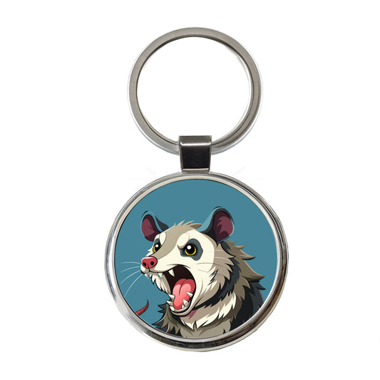 Opossum Screaming Funny Round Metal Keychain