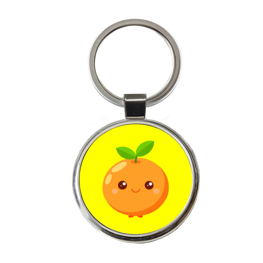 Orange Cute Happy Fruit Round Metal Keychain