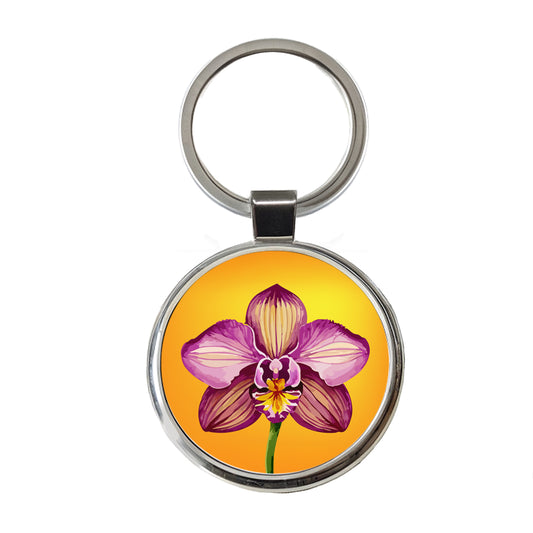 Orchid Flower Watercolor Round Metal Keychain