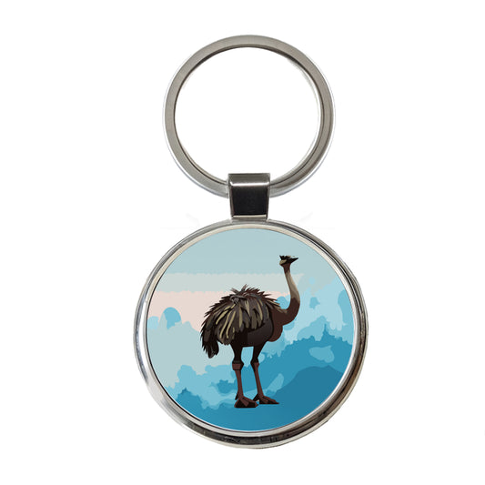 Ostrich Large Bird Standing Round Metal Keychain