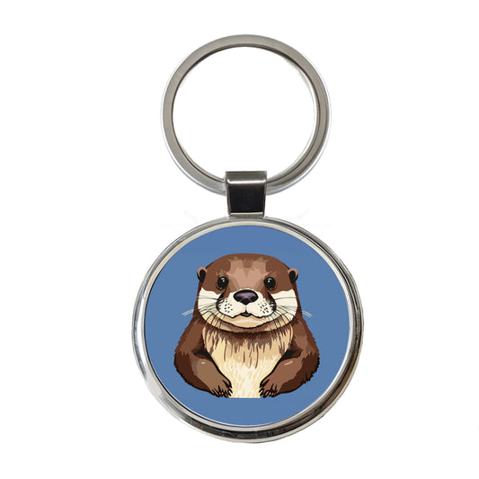 Otter Cute Staring Round Metal Keychain