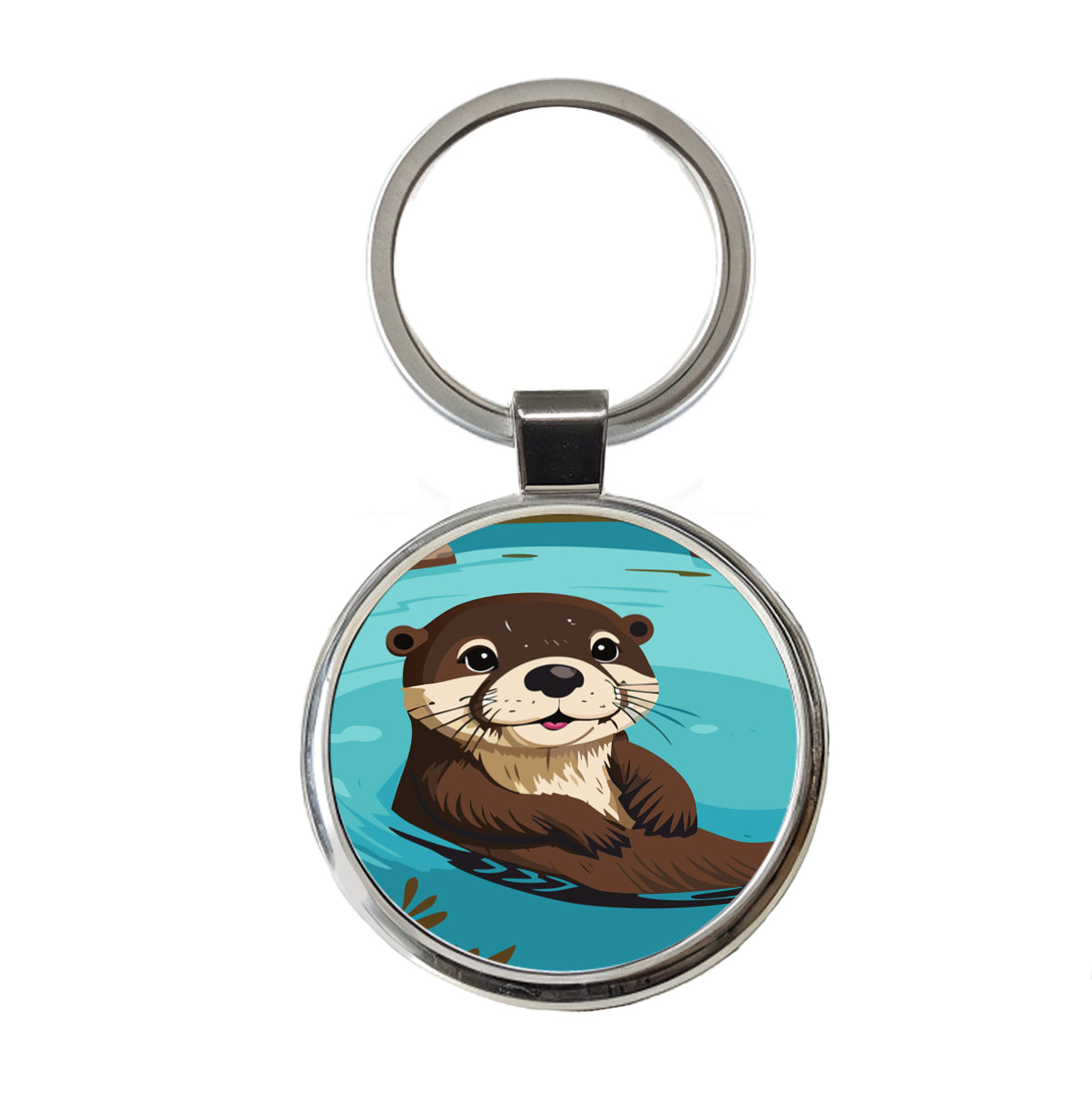Otter Cute Swimming in Water Round Metal Keychain
