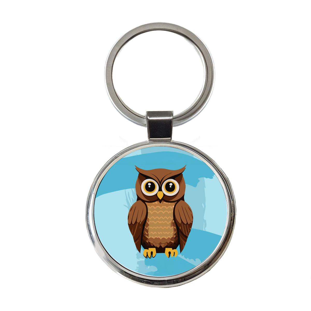 Owl Brown Round Metal Keychain