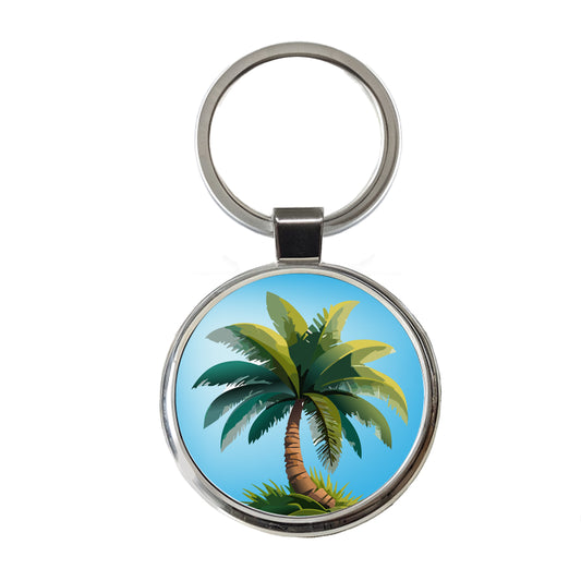 Palm Tree Lush Tropical Round Metal Keychain
