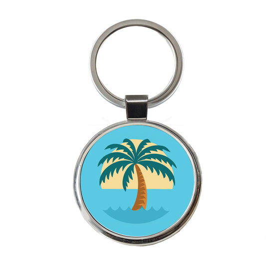 Palm Tree Ocean Tropical Vacation Round Metal Keychain