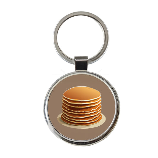 Pancakes Stack Breakfast Brunch Food Round Metal Keychain