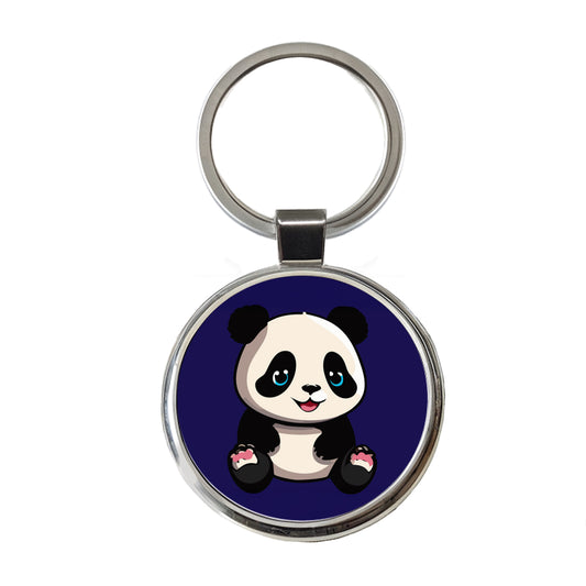 Panda Cute Smiling Round Metal Keychain