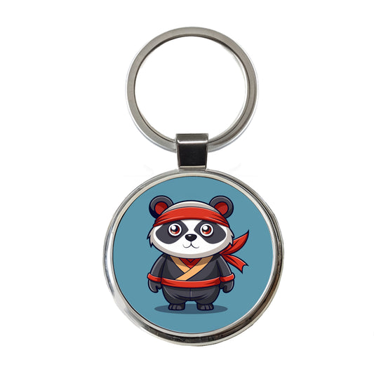 Panda Ninja Round Metal Keychain